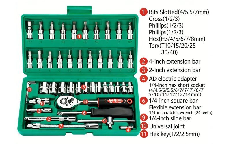 46 PCs Set 24 tooth Cr-V Steel