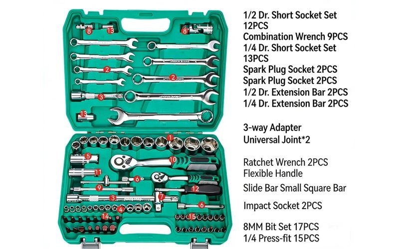 82pcs Set 72tooth bent handle
