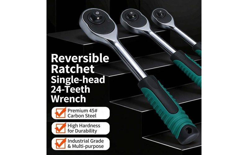 Polished Chrome-Plated 24-Teeth Manual Quick-Release Ratchet Wrench