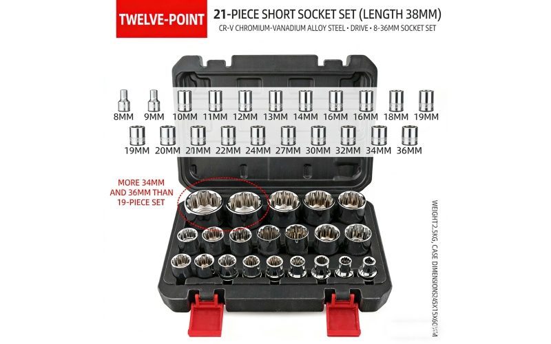 21pcs Set 12-Point/6-Point Hexagon Socket 1/2" Drive