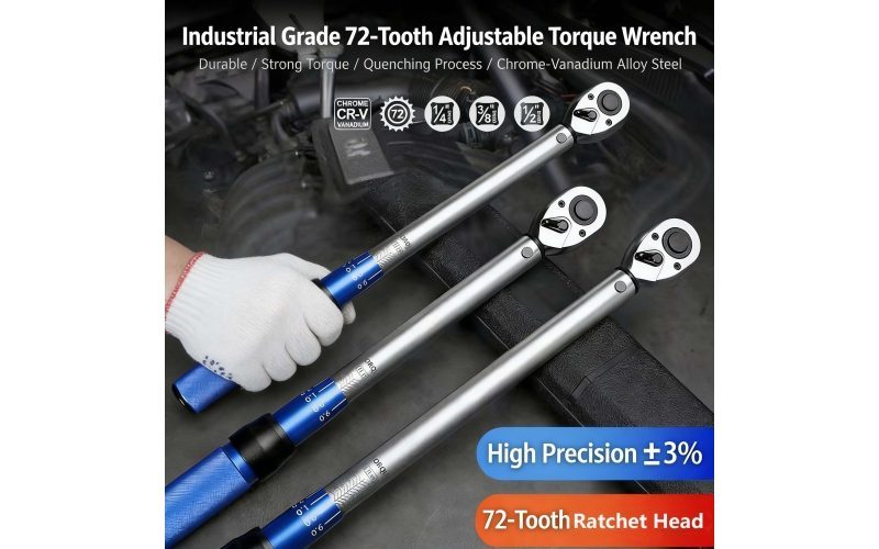 High Precision Preset Adjustable Torque Wrench - Heavy Duty Automotive Repair Tool for Lug Nuts, Spark Plugs & High Torque Applications