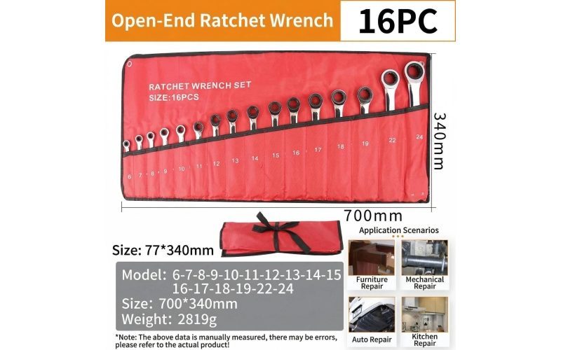 Double Head Solid Wrench Quick-Change Double-Ended Combination Wrench Set, Reversible Ratcheting Spanner Kit