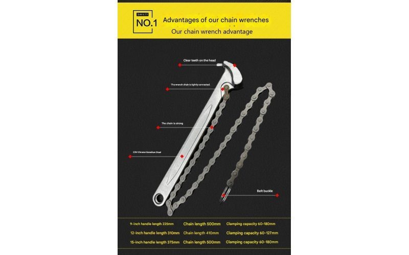 CRV Steel Chain Pipe Wrench - Heavy Duty Oil Filter Removal Tool