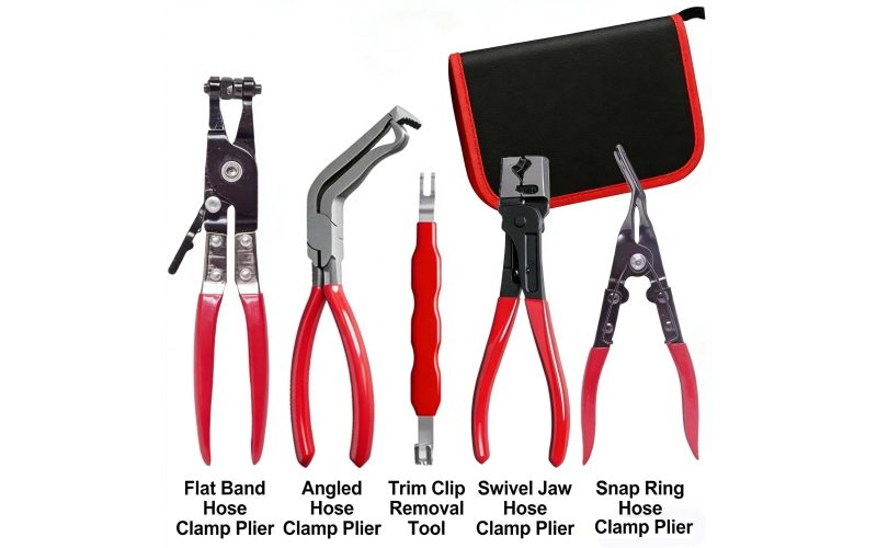 5PCS Automotive Hose Clamp Pliers & Clip Removal Tool Kit - Fuel Line Disconnect Pliers, Trim Clip Remover for Auto Repair, Radiator & Fuel System Maintenance