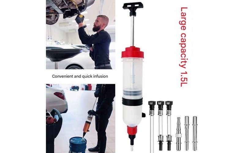 1.5L Manual Fluid Syringe Pump, Brake Oil Extractor Dispenser, 2-in-1 Suction & Injection Tool for Brake Fluid Change