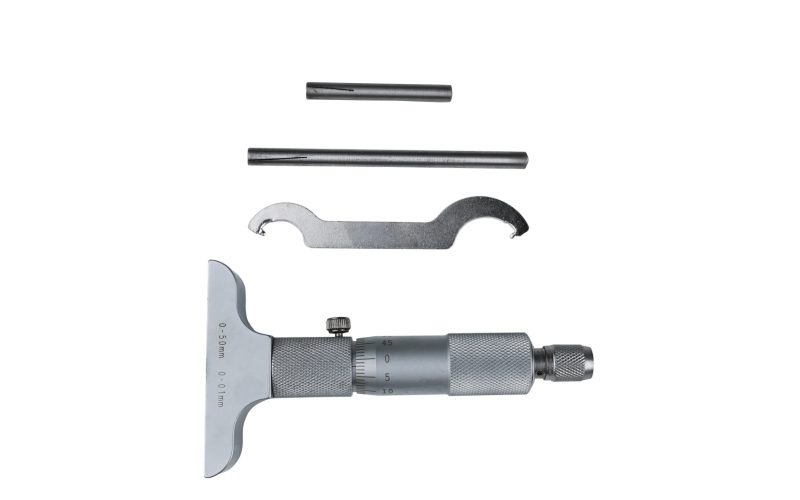 Ball Point Depth Micrometer 0-50mm, Mechanical Depth Gauge with Round Rod