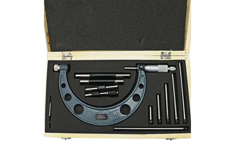Large Range Interchangeable Anvil Outside Micrometer Set, 0-50-100-150mm