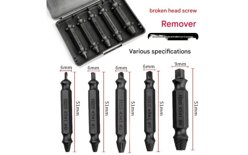 High Speed Steel Double-Ended Screw Extractor Kit, Left-Hand Reverse Thread Tool for Broken, Stripped and Damaged Screws Removal