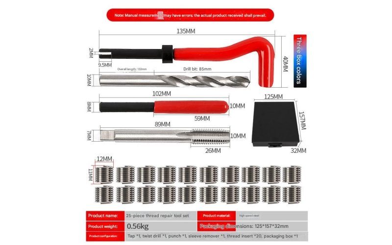 14mm x 1.25 Spark Plug Thread Repair Kit, Hand Tap & Drill Bit Set for Damaged Thread Restoration, Helicoil Insert Tool