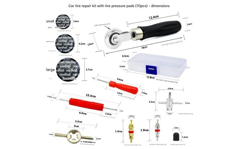 Cross-Border 70PCS Automotive Tire Repair Tool Set, Tire Patch Roller & Plug Repair Kit