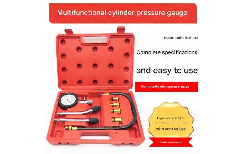 Dual-Purpose Cylinder Compression Gauge, Professional Engine Cylinder Pressure Tester Kit with Case, Universal Auto Compression Test Tool for Engine Diagnostics