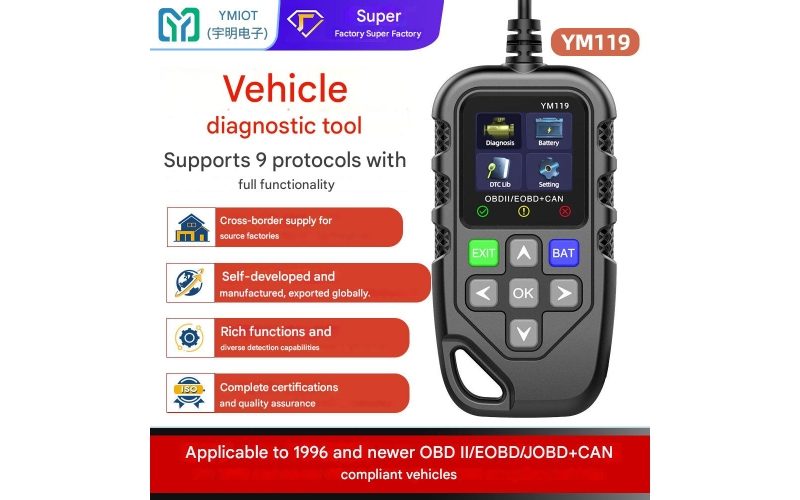 YM119 Universal OBD2 Automotive Diagnostic Tool, Car Engine Fault Code Reader & Vehicle Battery Voltage Detector for OBDII Vehicles